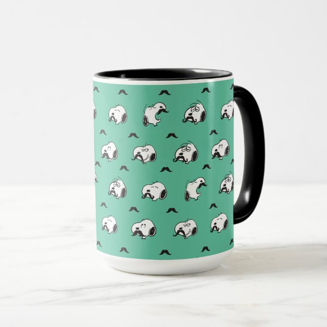 Snoopy Moustaches & Teal Pattern Mug (Front Right)