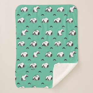 Snoopy Moustaches & Teal Pattern Sherpa Blanket