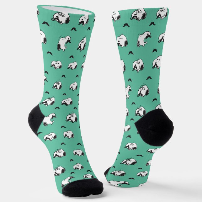 Snoopy Moustaches & Teal Pattern Socks (Angled)