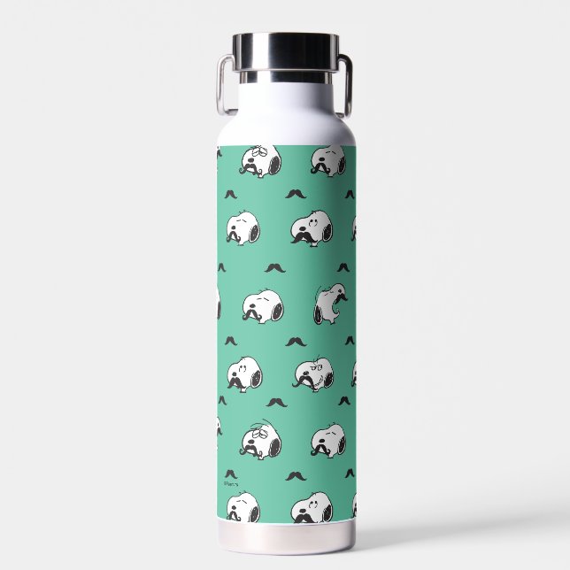 Snoopy Moustaches & Teal Pattern Water Bottle (Front)