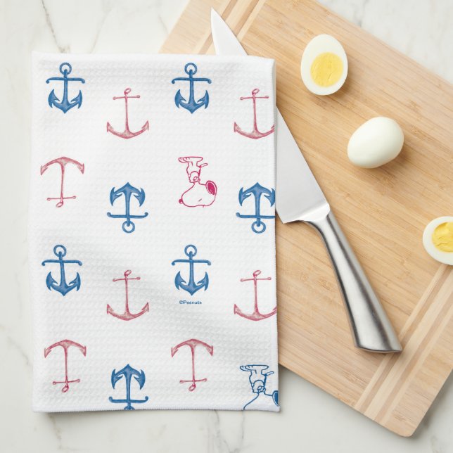 Snoopy Nautical Anchor Pattern Kitchen Towel (Quarter Fold)