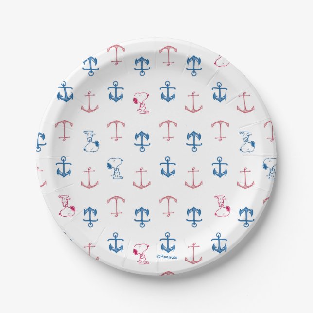 Snoopy Nautical Anchor Pattern Paper Plate (Front)