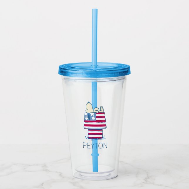 Snoopy on 4th of July Dog House Acrylic Tumbler (Front)