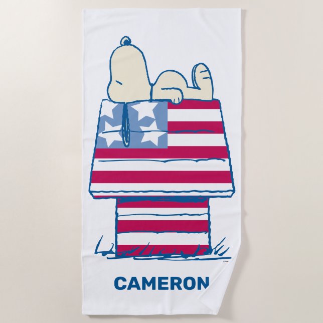 Snoopy on 4th of July Dog House Beach Towel (Front)