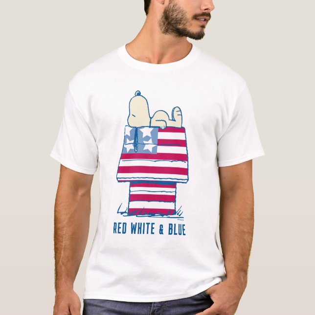 Snoopy on 4th of July Dog House T-Shirt (Front)