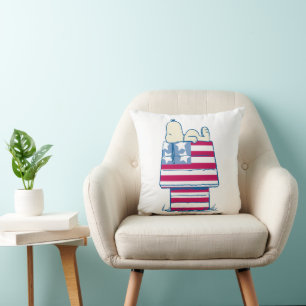 Snoopy on 4th of July Dog House Throw Pillow
