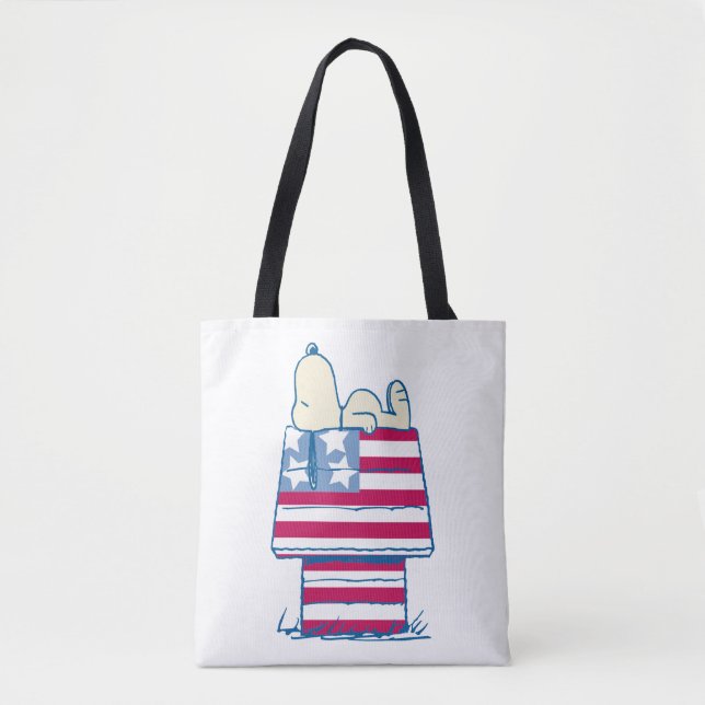 Snoopy on 4th of July Dog House Tote Bag (Front)