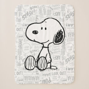 Snoopy on Black White Comics Sherpa Blanket