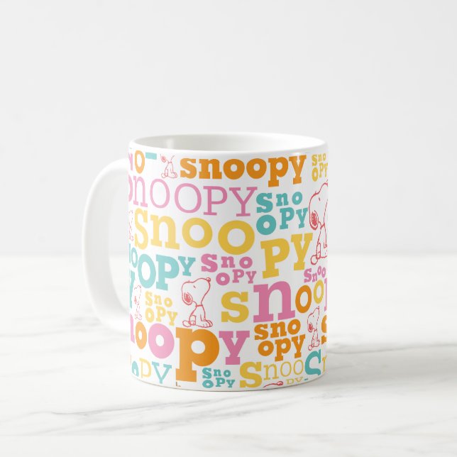 Snoopy Pastel Text Pattern Coffee Mug (Front Left)