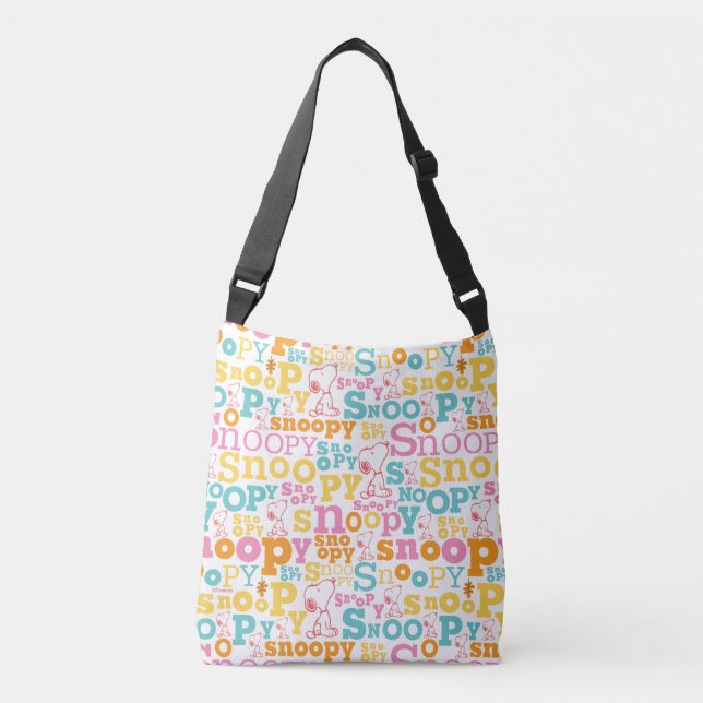 Snoopy Pastel Text Pattern Crossbody Bag (Front)