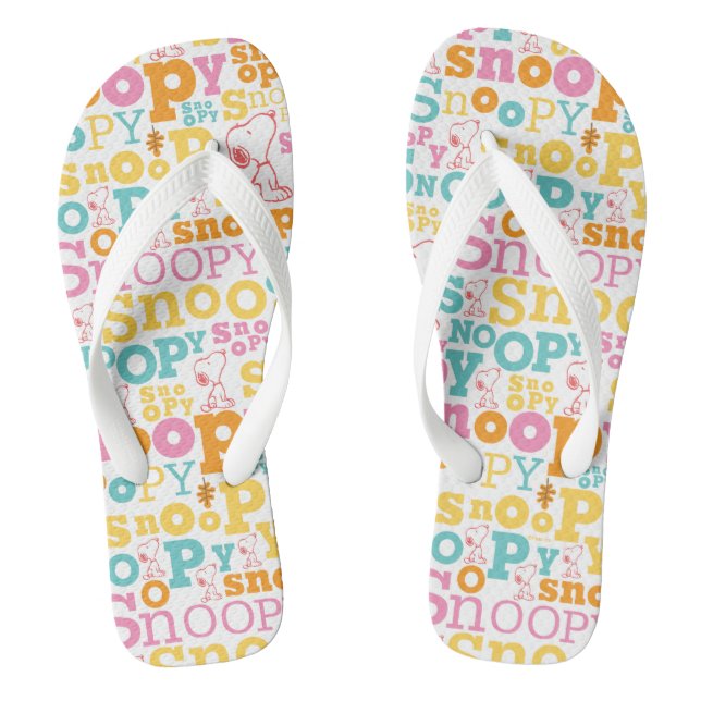 Snoopy Pastel Text Pattern Flip Flops (Footbed)