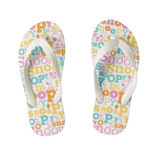 Snoopy Pastel Text Pattern Kid's Flip Flops