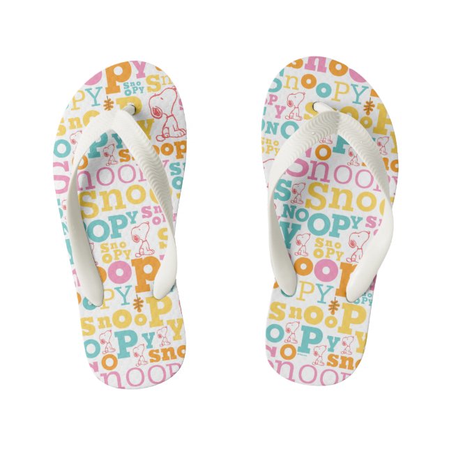 Snoopy Pastel Text Pattern Kid's Flip Flops (Footbed)