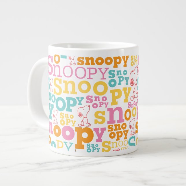 Snoopy Pastel Text Pattern Large Coffee Mug (Front Left)