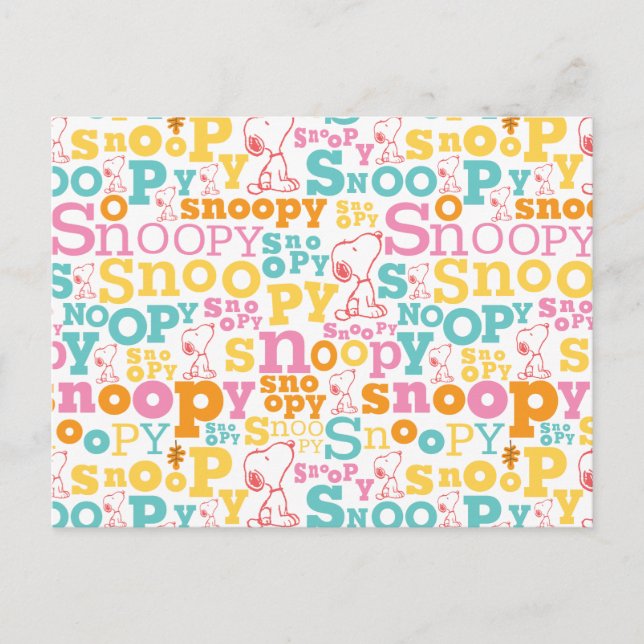 Snoopy Pastel Text Pattern Postcard (Front)