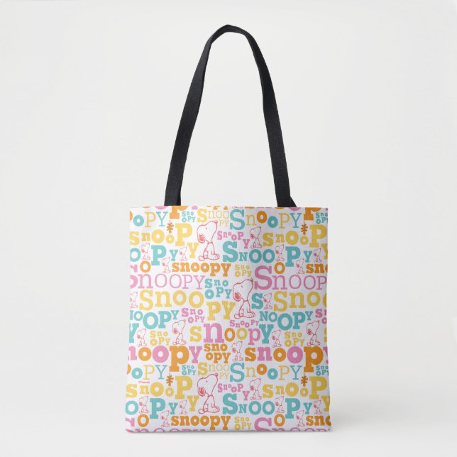 Snoopy Pastel Text Pattern Tote Bag (Front)