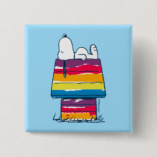 Snoopy   Rainbow Dog House 2 Inch Square Button
