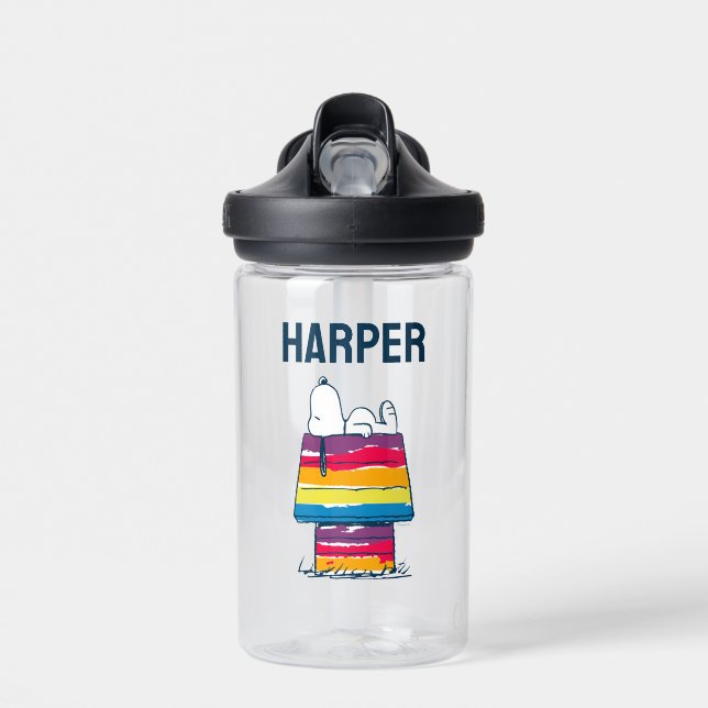 Snoopy | Rainbow Dog House | Add Your Name Water Bottle (Front)