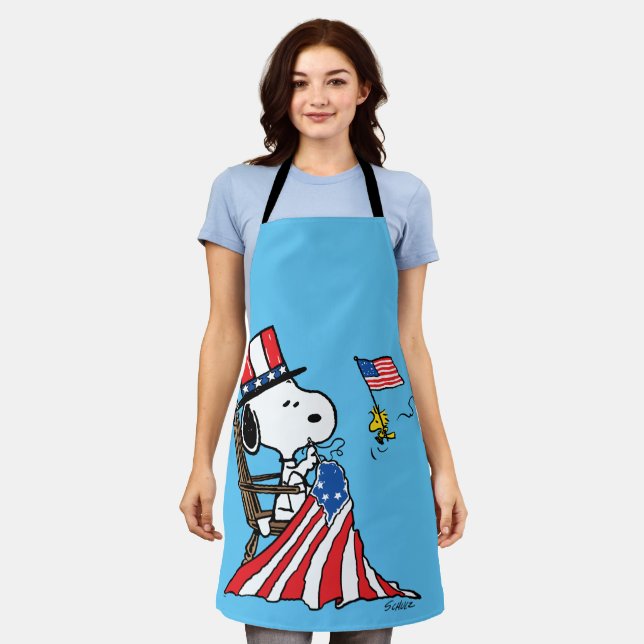 Snoopy Sewing 4th of July Flag Apron (Worn)