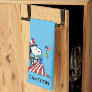 Snoopy Sewing 4th of July Flag Kitchen Towel