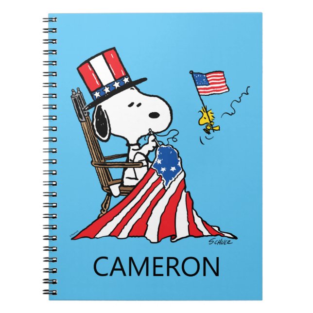 Snoopy Sewing 4th of July Flag Notebook (Front)
