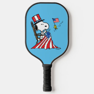 Snoopy Sewing 4th of July Flag Pickleball Paddle