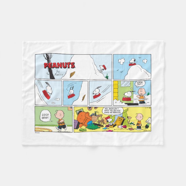 Snoopy Sled Riding Food Dish Fleece Blanket (Front (Horizontal))