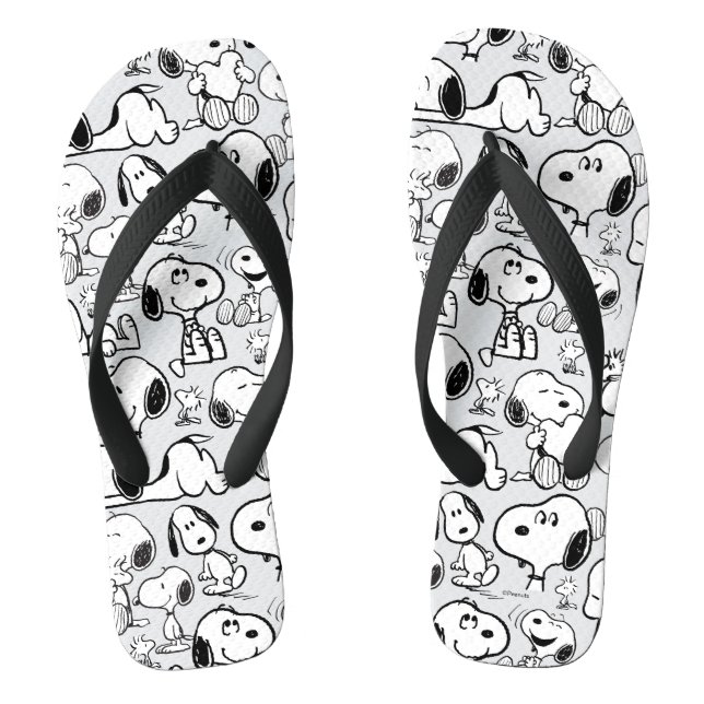 Snoopy Smile Giggle Laugh Pattern Flip Flops (Footbed)