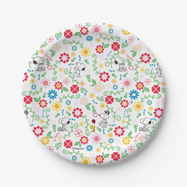 Snoopy So Sweet Flower Pattern Paper Plate (Front)