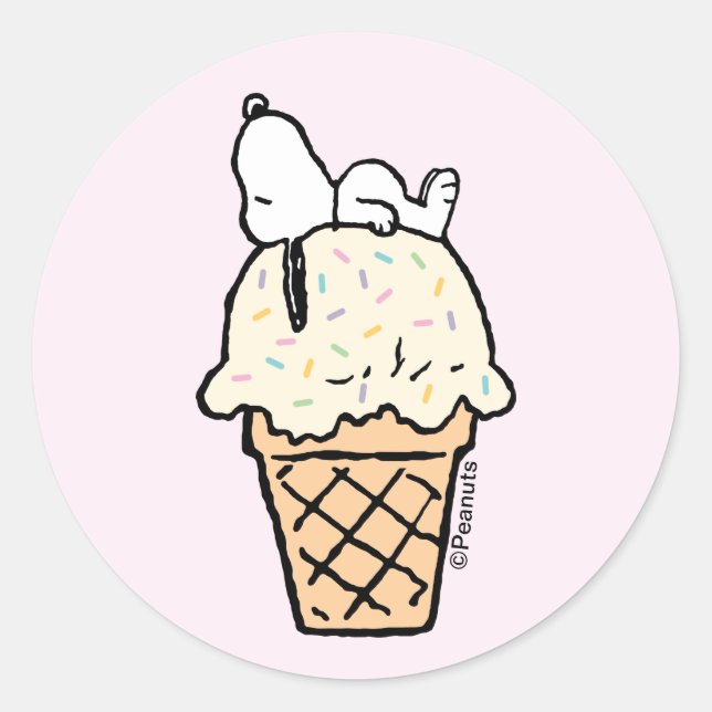 Snoopy Sprinkles Ice Cream Cone Classic Round Sticker (Front)