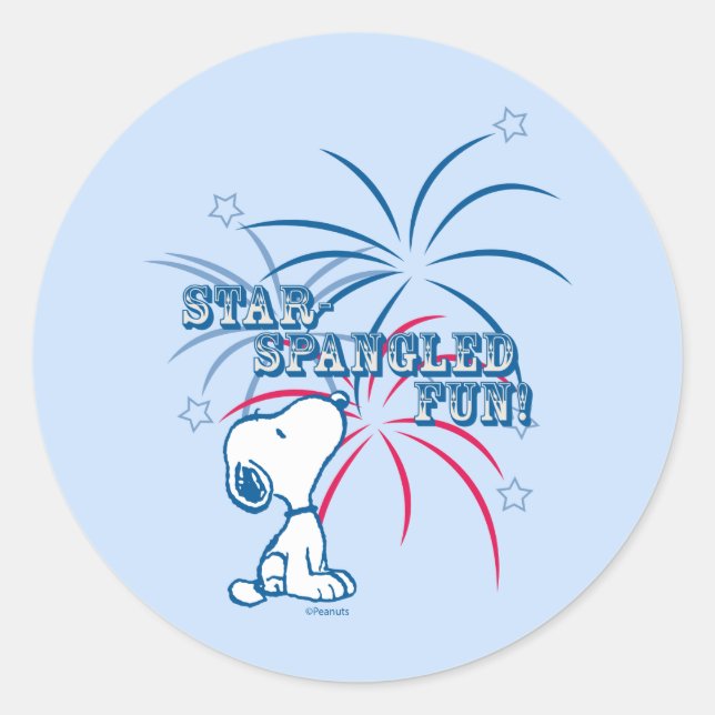 Snoopy Star Spangled Fun Classic Round Sticker (Front)