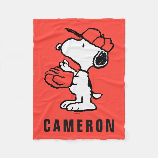 Snoopy Varsity Sports Baseball | Add Your Name Fleece Blanket (Front)