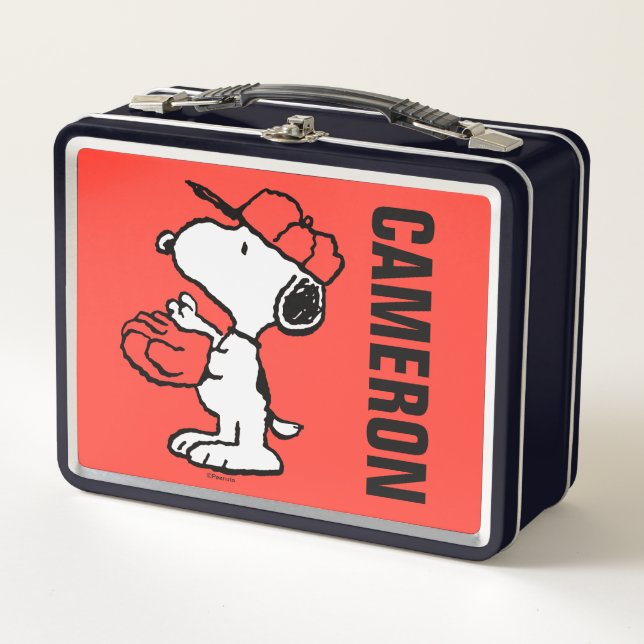 Snoopy Varsity Sports Baseball Metal Lunch Box (Front)