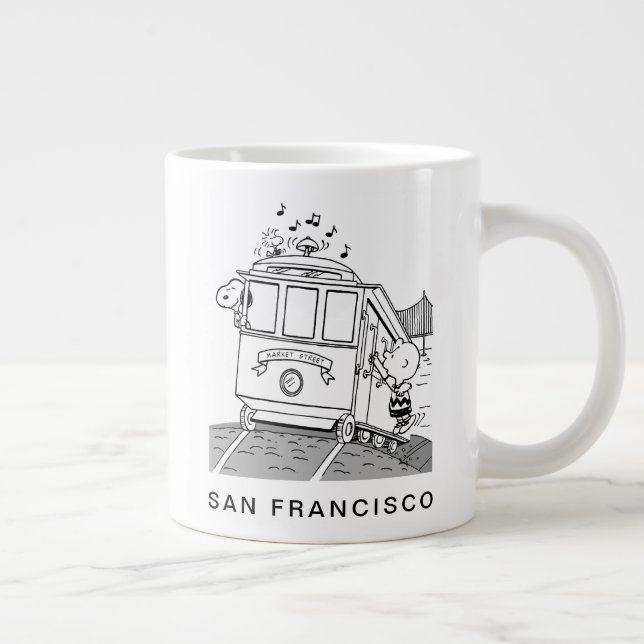 Snoopy, Woodstock, & Charlie Brown on a Trolley Large Coffee Mug (Right)