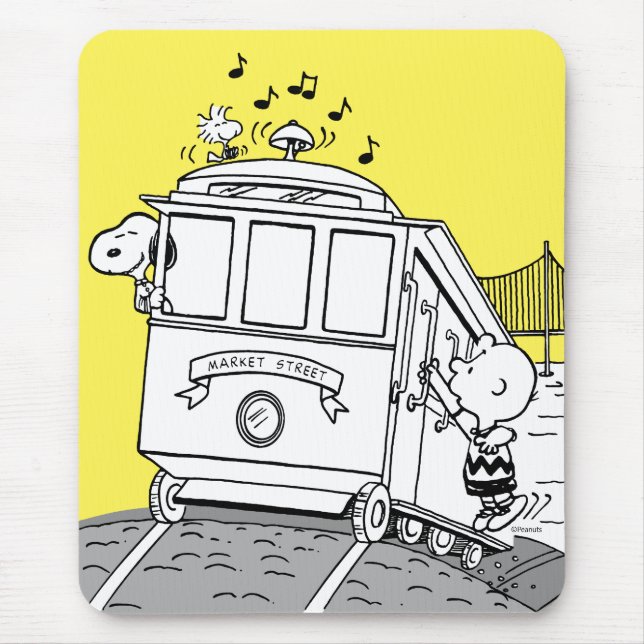 Snoopy, Woodstock, & Charlie Brown on a Trolley Mouse Pad (Front)