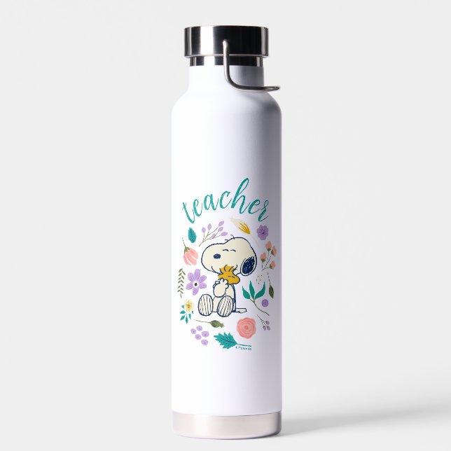 Snoopy & Woodstock Flower Hug Teacher Water Bottle (Left)