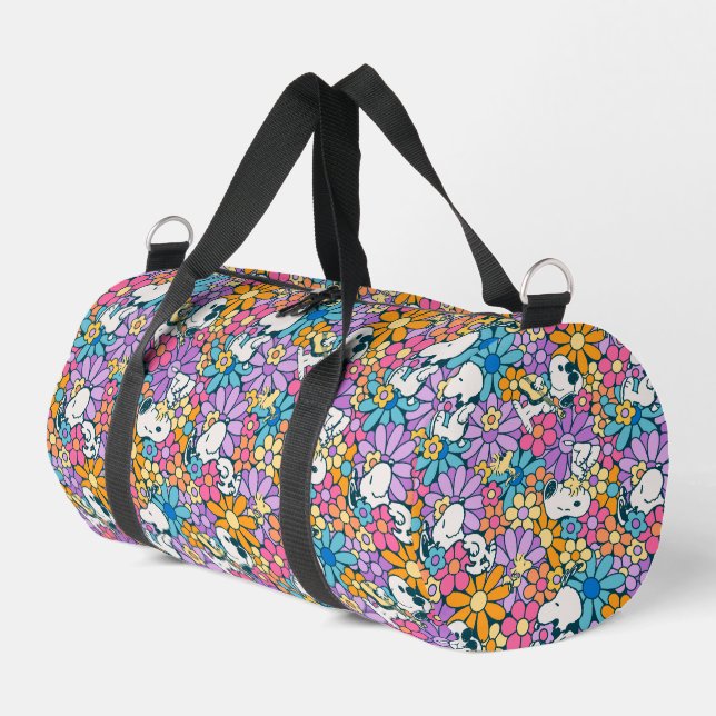 Snoopy & Woodstock Flower Pattern Duffle Bag (Left Corner)