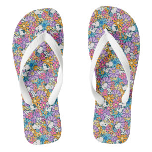 Snoopy & Woodstock Flower Pattern Flip Flops