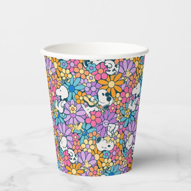 Snoopy & Woodstock Flower Pattern Paper Cups (Front)