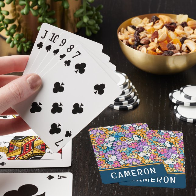 Snoopy & Woodstock Flower Pattern Playing Cards (In Situ)