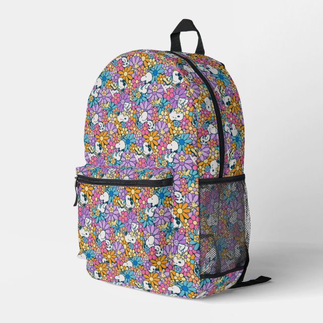 Snoopy & Woodstock Flower Pattern Printed Backpack (Back Corner Right)