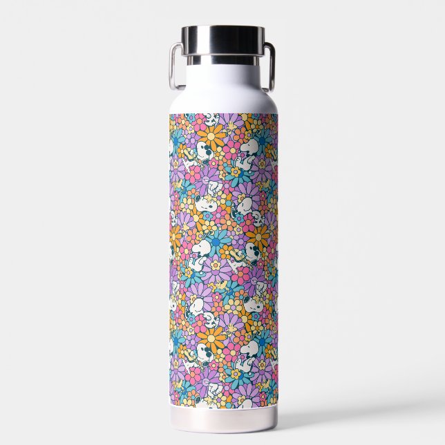 Snoopy & Woodstock Flower Pattern Water Bottle (Front)