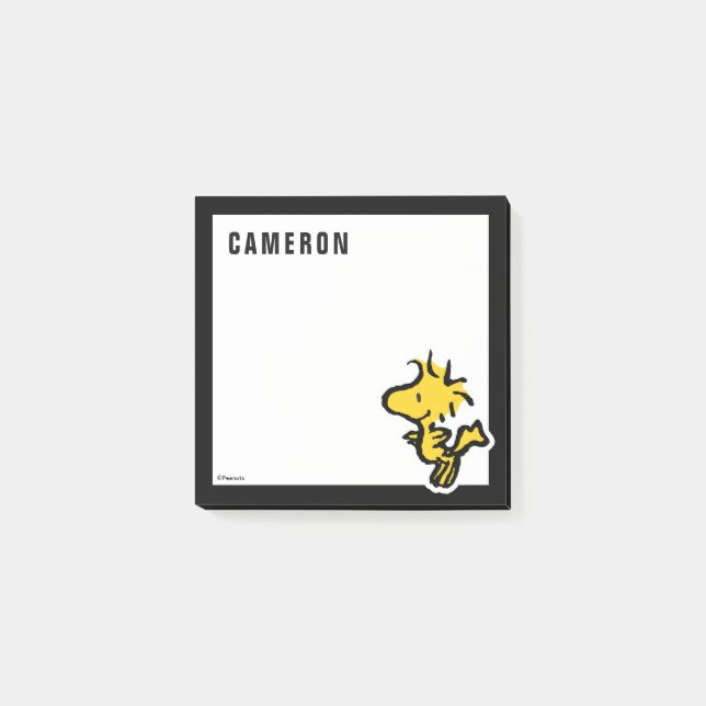 Snoopy & Woodstock Fun & Flowers | Add Your Name Post-it Notes (Front)