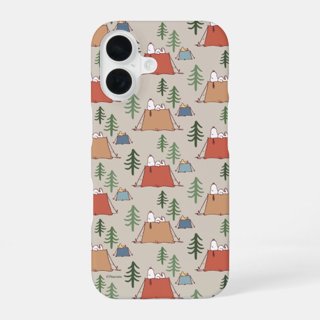 Snoopy & Woodstock Go Camping Pattern iPhone 16 Case (Back)