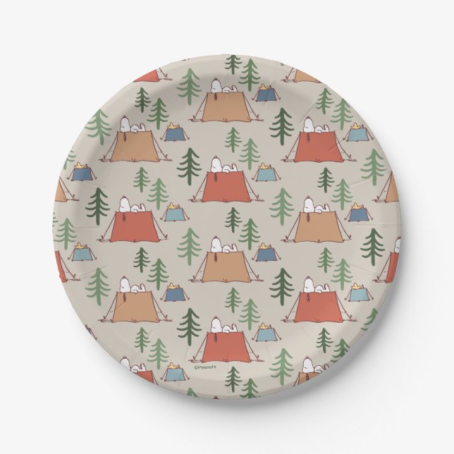 Snoopy & Woodstock Go Camping Pattern Paper Plate (Front)