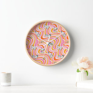 Snoopy & Woodstock Groovy Vibes Orange Pattern Clock