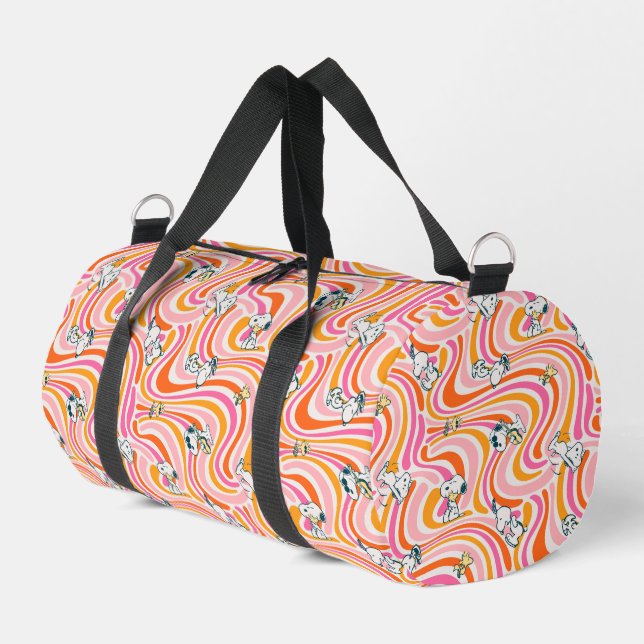 Snoopy & Woodstock Groovy Vibes Orange Pattern Duffle Bag (Left Corner)