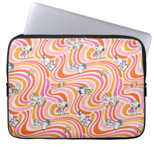 Snoopy & Woodstock Groovy Vibes Orange Pattern Laptop Sleeve