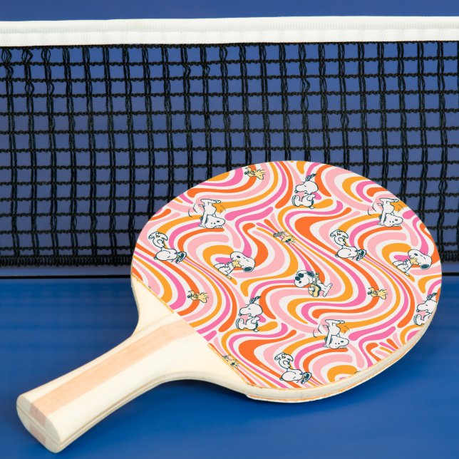 Snoopy & Woodstock Groovy Vibes Orange Pattern Ping Pong Paddle (Insitu)