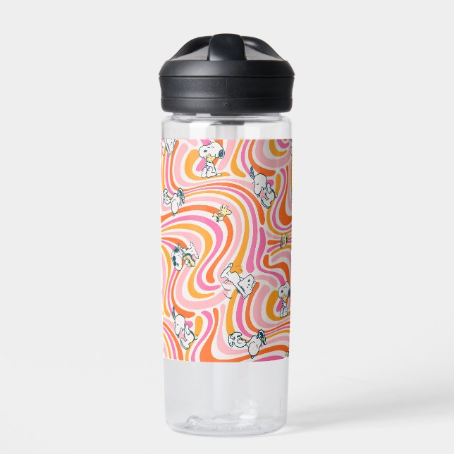 Snoopy & Woodstock Groovy Vibes Orange Pattern Water Bottle (Front)